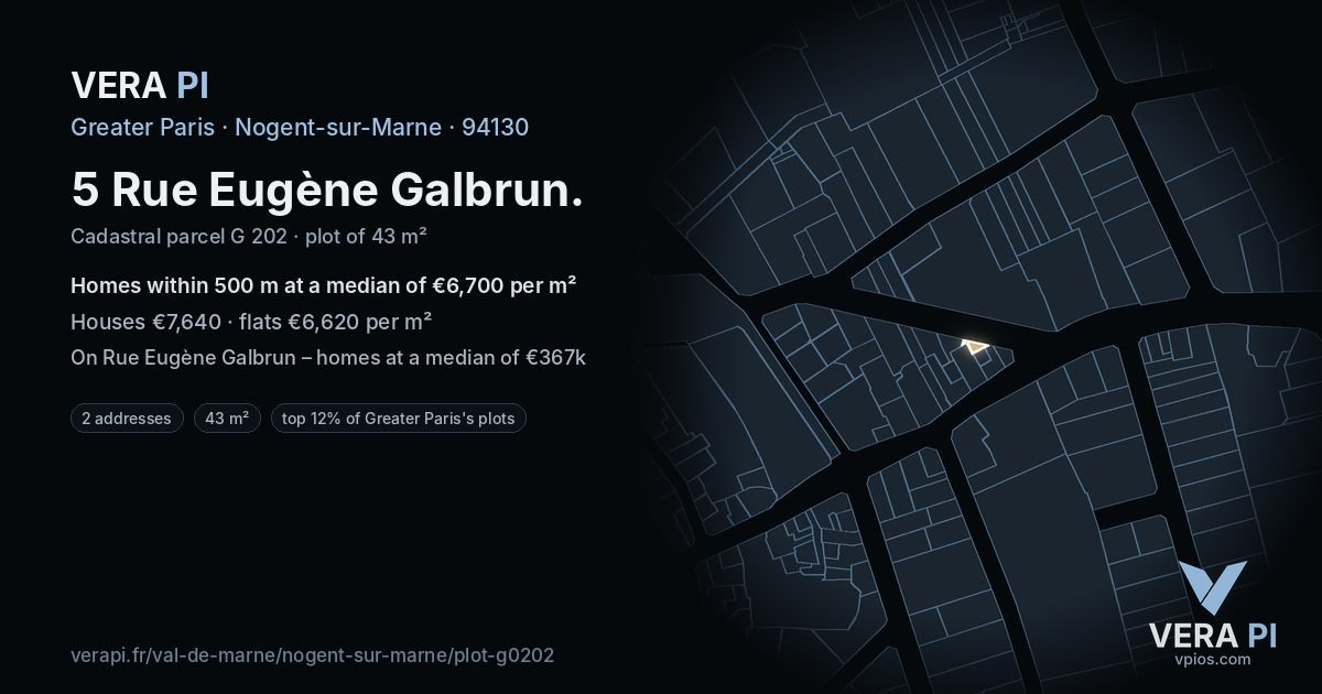 5 Rue Eugène Galbrun, Nogent-sur-Marne at night – the plot lit, the parcels around coloured by the prices near them