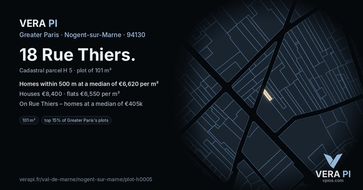 18 Rue Thiers, Nogent-sur-Marne at night – the plot lit, the parcels around coloured by the prices near them