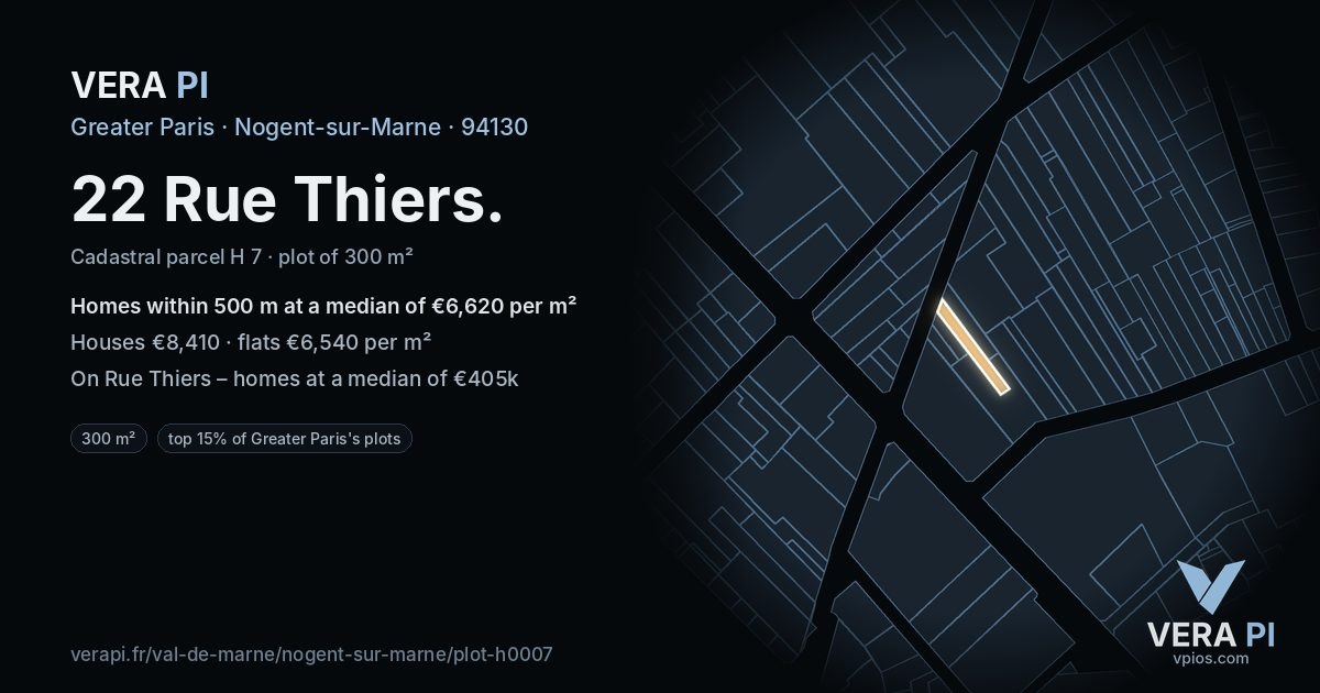22 Rue Thiers, Nogent-sur-Marne at night – the plot lit, the parcels around coloured by the prices near them