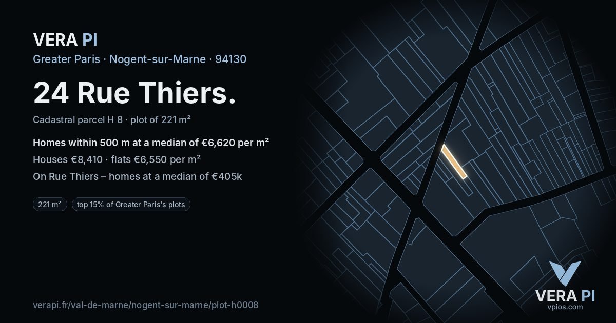 24 Rue Thiers, Nogent-sur-Marne at night – the plot lit, the parcels around coloured by the prices near them