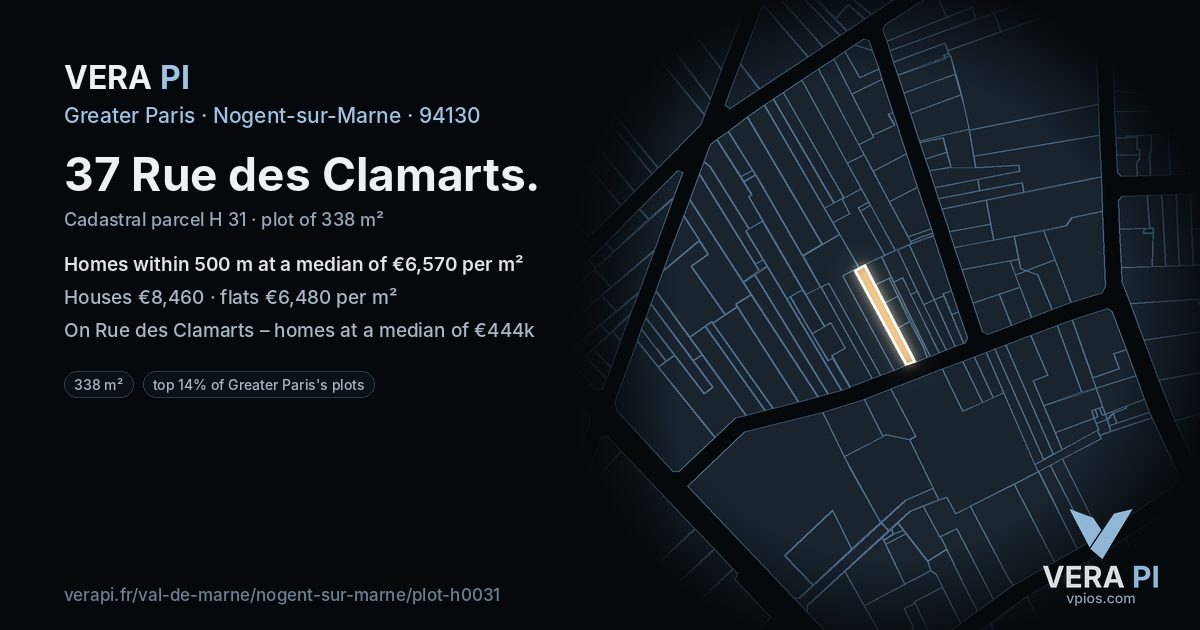37 Rue des Clamarts, Nogent-sur-Marne at night – the plot lit, the parcels around coloured by the prices near them