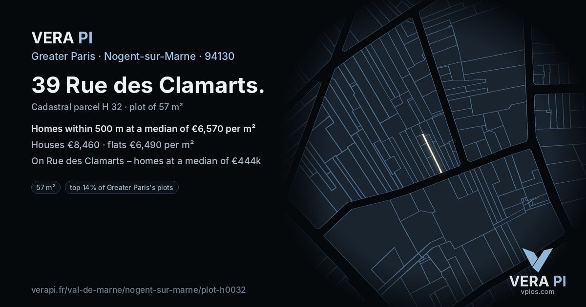 39 Rue des Clamarts, Nogent-sur-Marne at night – the plot lit, the parcels around coloured by the prices near them