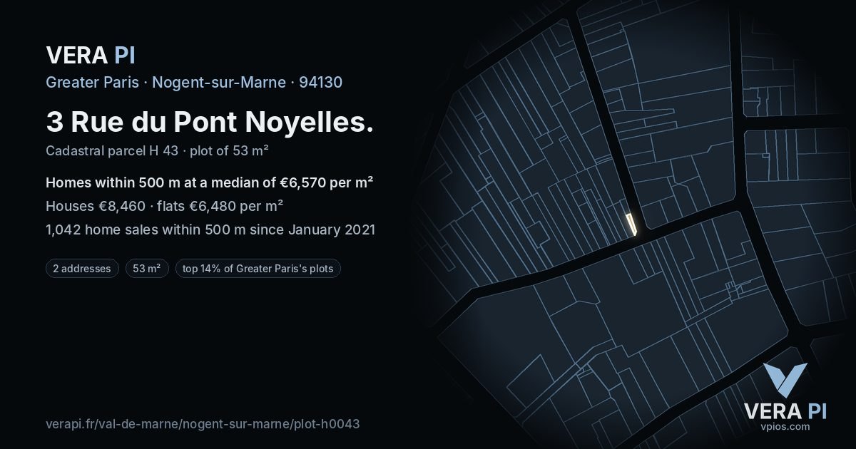 3 Rue du Pont Noyelles, Nogent-sur-Marne at night – the plot lit, the parcels around coloured by the prices near them