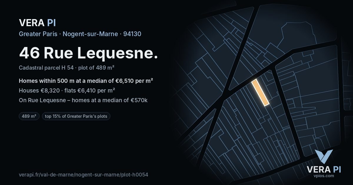 46 Rue Lequesne, Nogent-sur-Marne at night – the plot lit, the parcels around coloured by the prices near them
