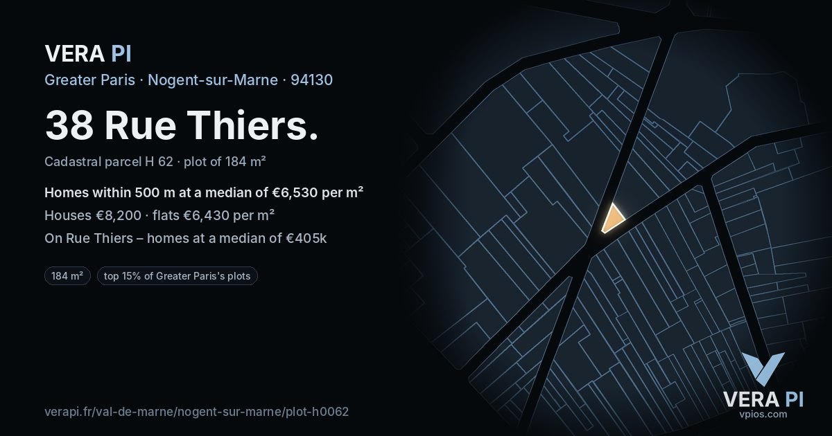 38 Rue Thiers, Nogent-sur-Marne at night – the plot lit, the parcels around coloured by the prices near them