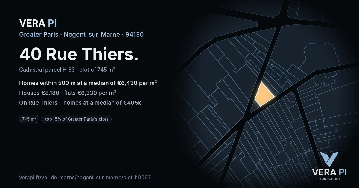 40 Rue Thiers, Nogent-sur-Marne at night – the plot lit, the parcels around coloured by the prices near them