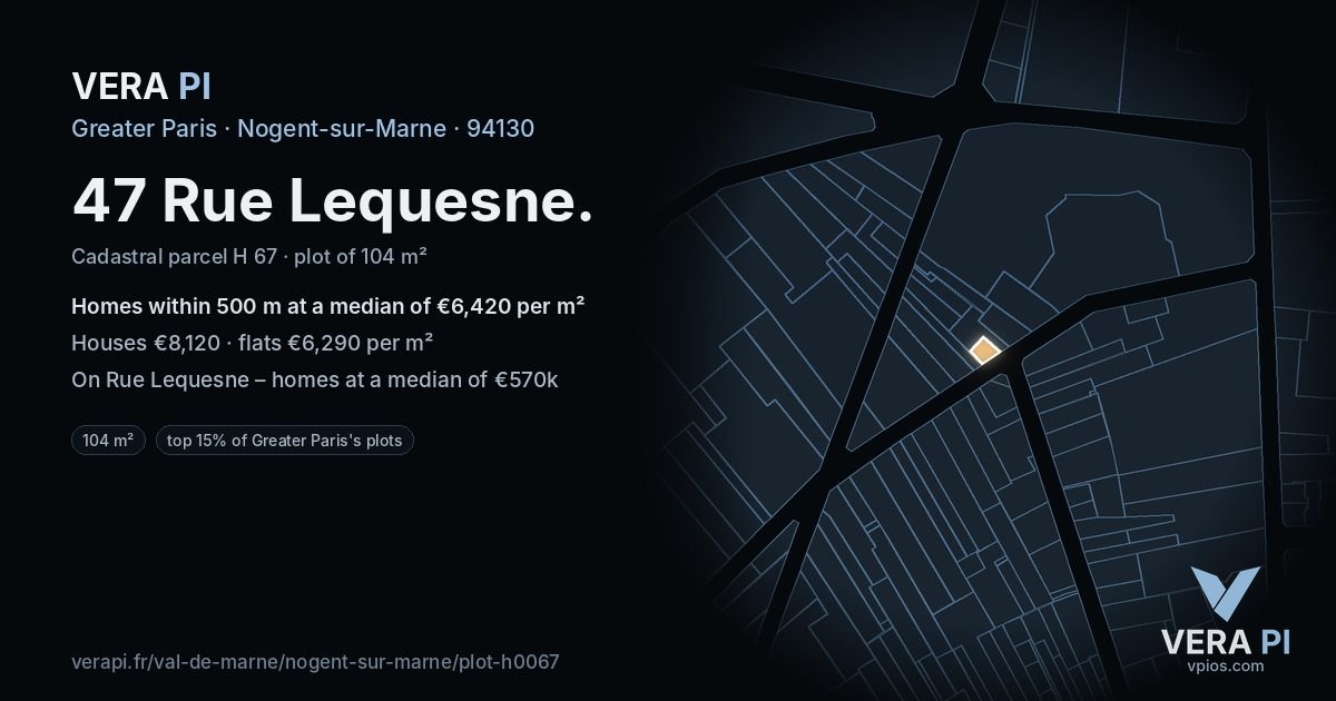 47 Rue Lequesne, Nogent-sur-Marne at night – the plot lit, the parcels around coloured by the prices near them