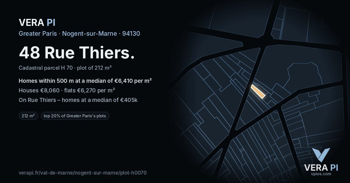 48 Rue Thiers, Nogent-sur-Marne at night – the plot lit, the parcels around coloured by the prices near them
