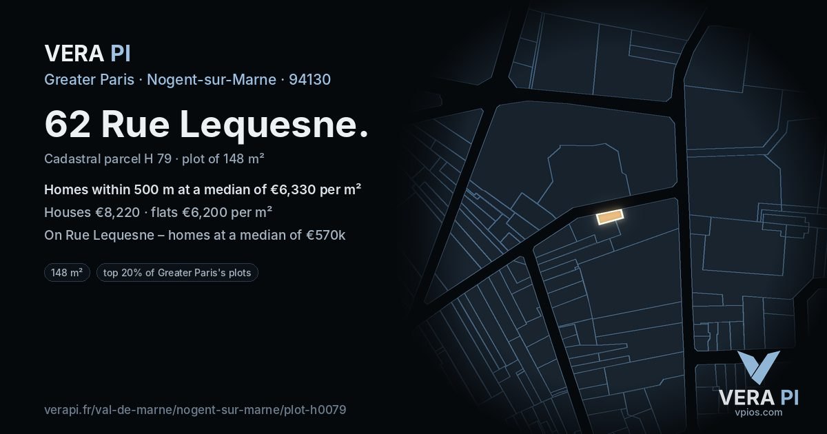 62 Rue Lequesne, Nogent-sur-Marne at night – the plot lit, the parcels around coloured by the prices near them