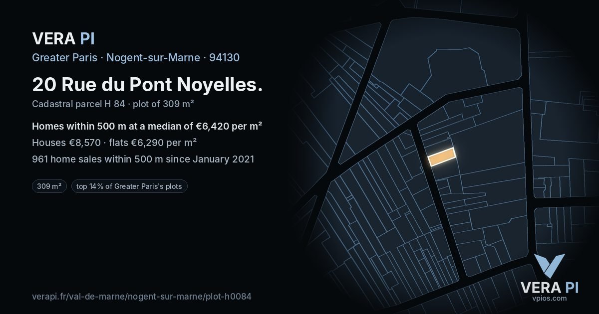 20 Rue du Pont Noyelles, Nogent-sur-Marne at night – the plot lit, the parcels around coloured by the prices near them