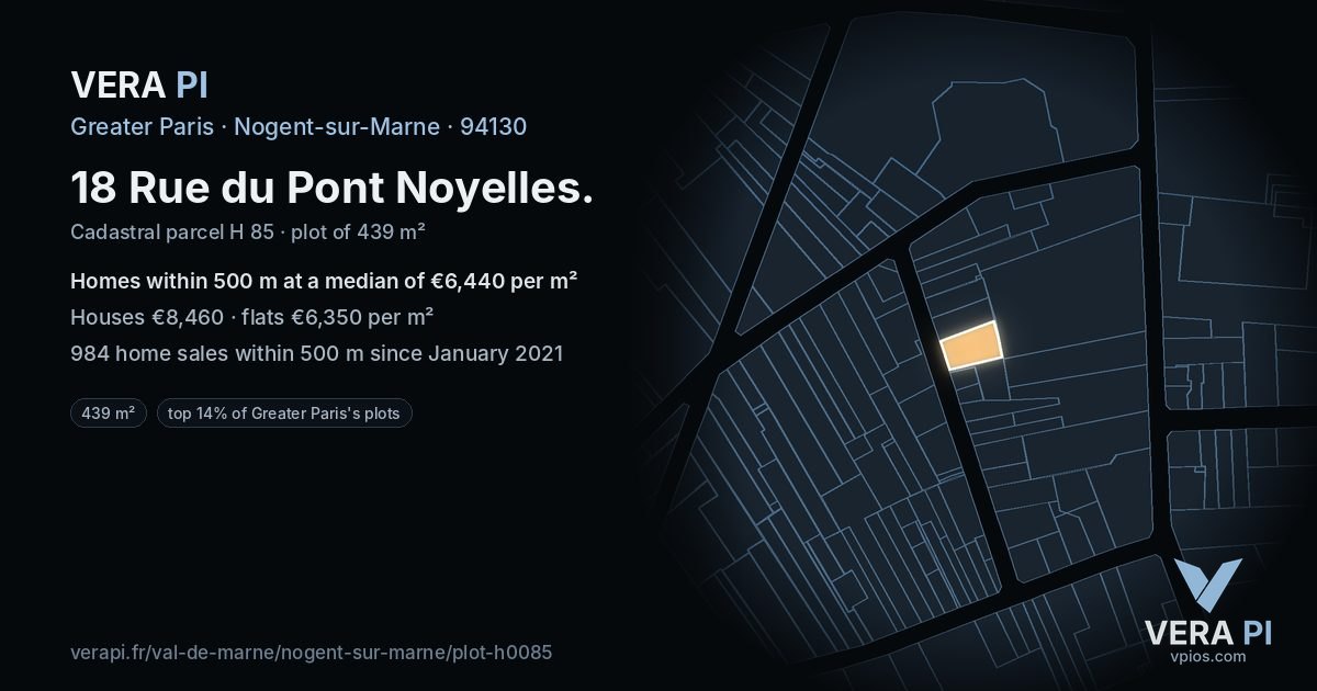 18 Rue du Pont Noyelles, Nogent-sur-Marne at night – the plot lit, the parcels around coloured by the prices near them