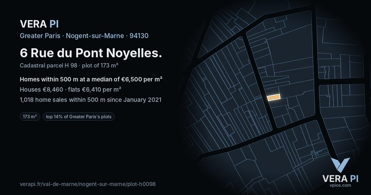 6 Rue du Pont Noyelles, Nogent-sur-Marne at night – the plot lit, the parcels around coloured by the prices near them