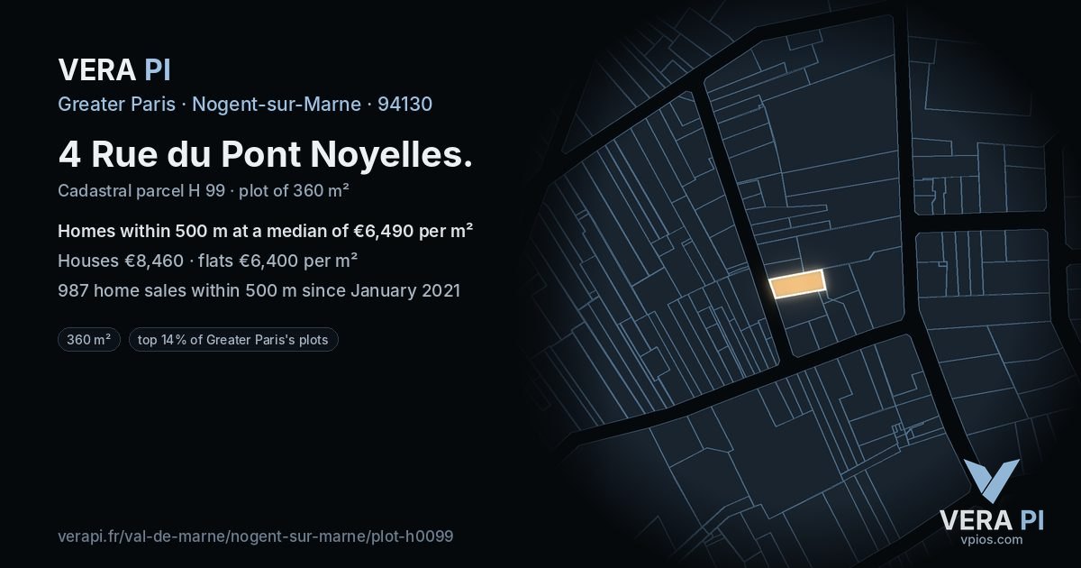 4 Rue du Pont Noyelles, Nogent-sur-Marne at night – the plot lit, the parcels around coloured by the prices near them