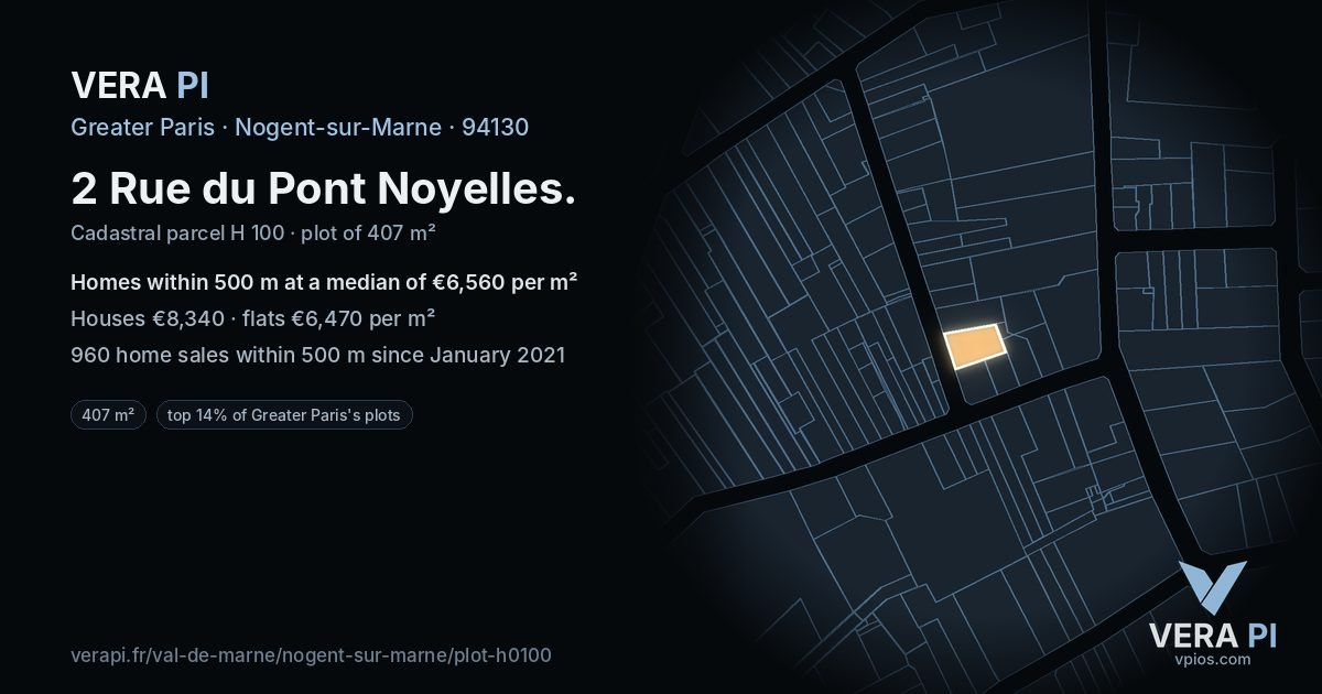 2 Rue du Pont Noyelles, Nogent-sur-Marne at night – the plot lit, the parcels around coloured by the prices near them