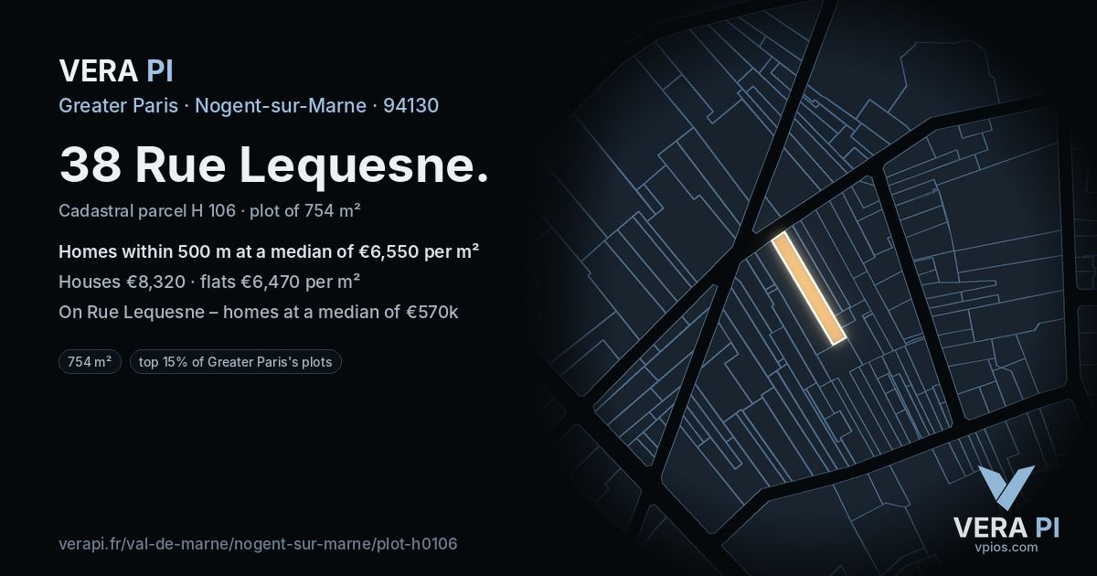 38 Rue Lequesne, Nogent-sur-Marne at night – the plot lit, the parcels around coloured by the prices near them