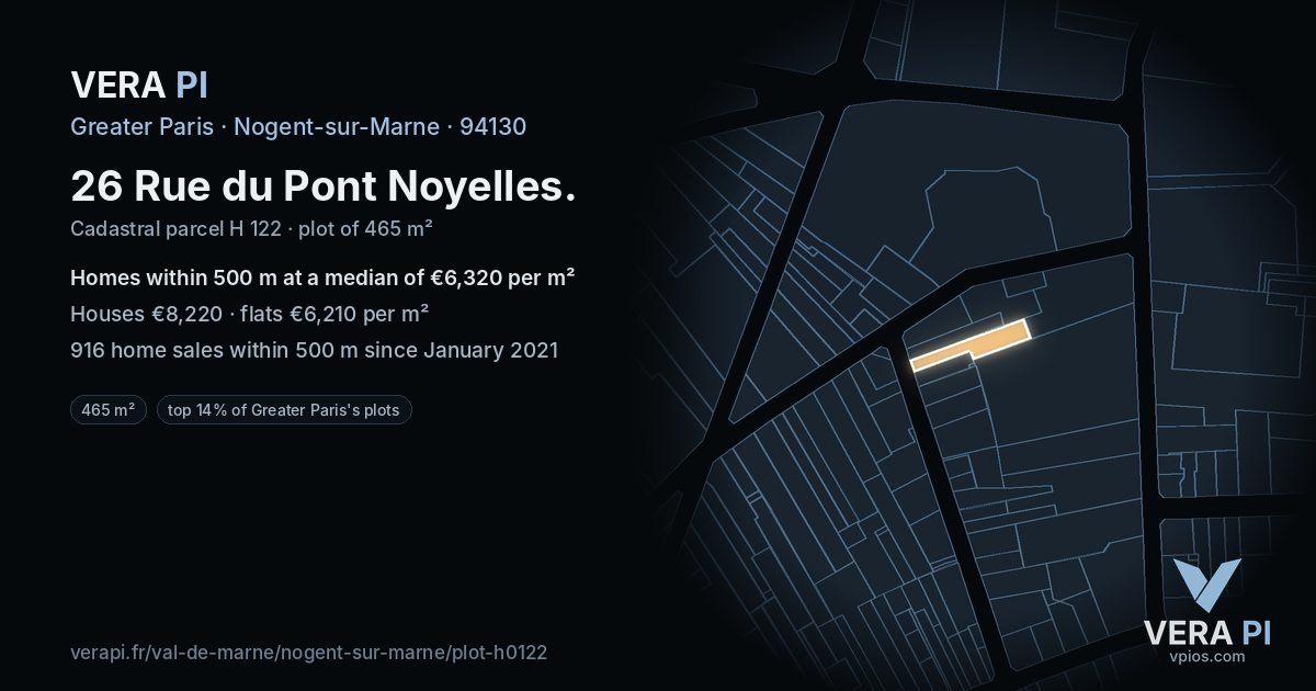 26 Rue du Pont Noyelles, Nogent-sur-Marne at night – the plot lit, the parcels around coloured by the prices near them
