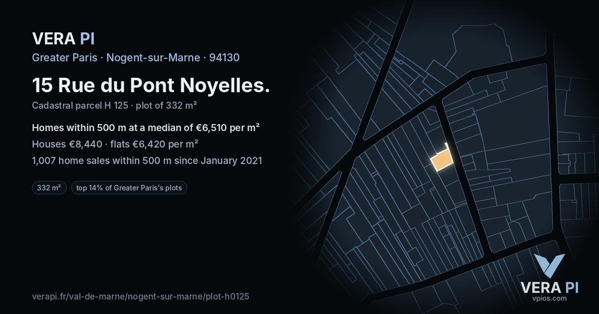 15 Rue du Pont Noyelles, Nogent-sur-Marne at night – the plot lit, the parcels around coloured by the prices near them