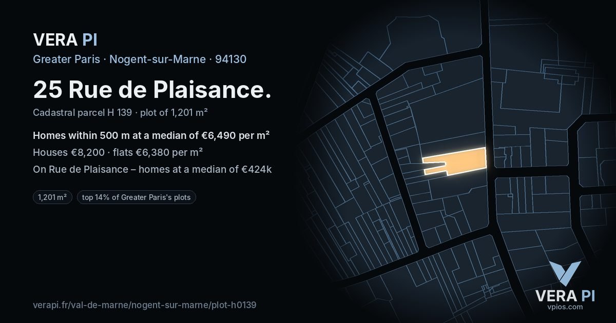25 Rue de Plaisance, Nogent-sur-Marne at night – the plot lit, the parcels around coloured by the prices near them