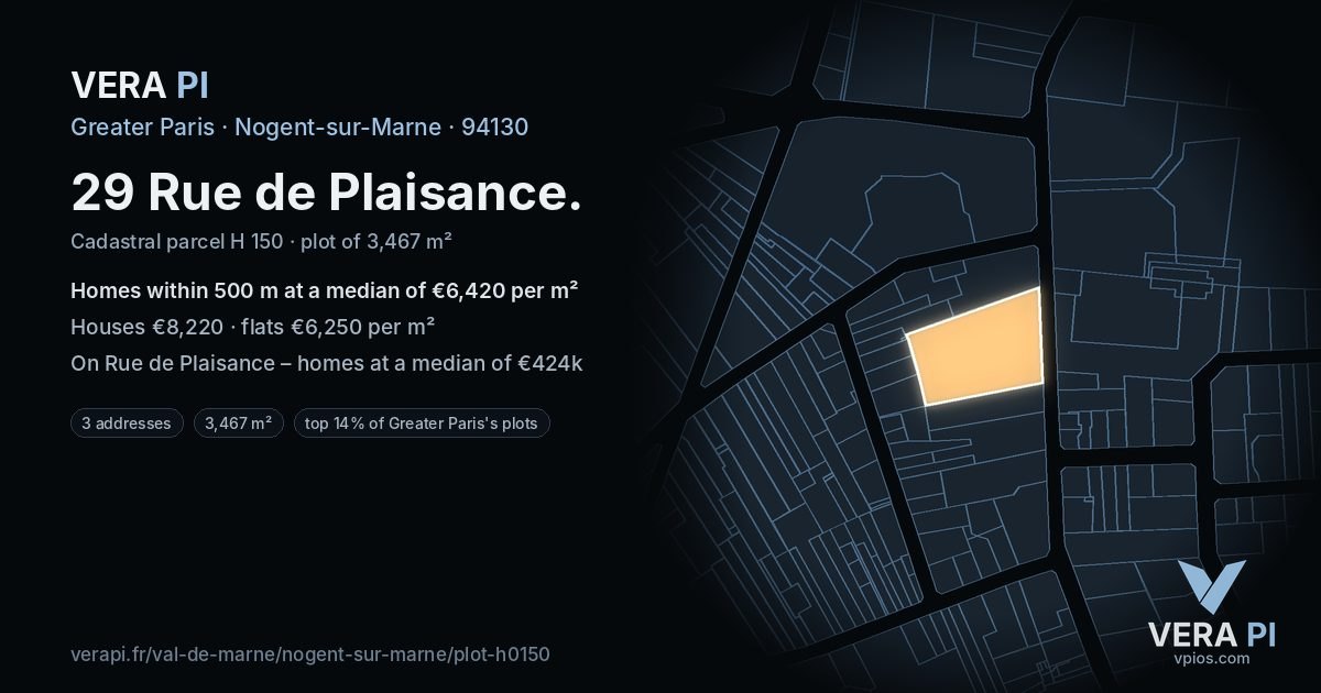 29 Rue de Plaisance, Nogent-sur-Marne at night – the plot lit, the parcels around coloured by the prices near them