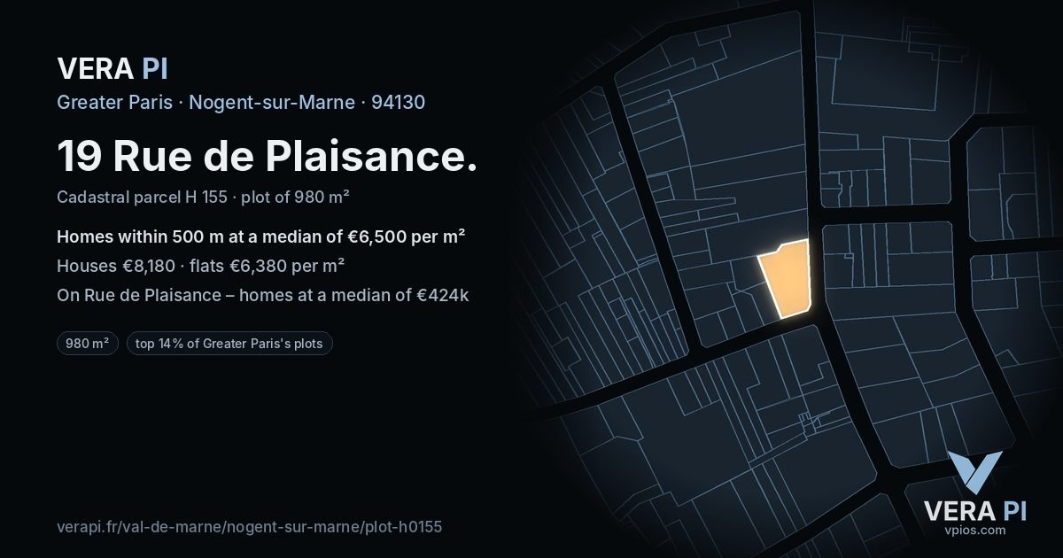19 Rue de Plaisance, Nogent-sur-Marne at night – the plot lit, the parcels around coloured by the prices near them