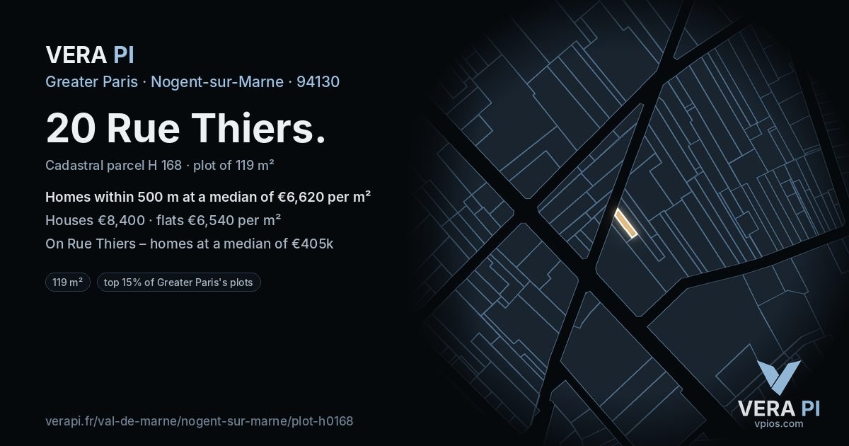 20 Rue Thiers, Nogent-sur-Marne at night – the plot lit, the parcels around coloured by the prices near them