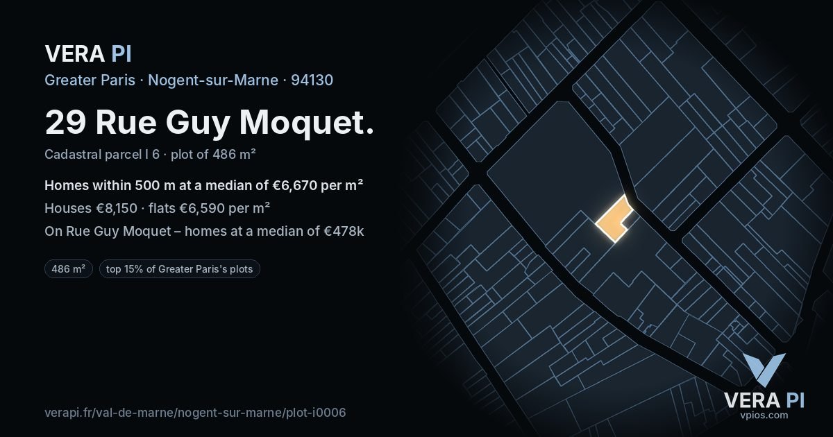 29 Rue Guy Moquet, Nogent-sur-Marne at night – the plot lit, the parcels around coloured by the prices near them