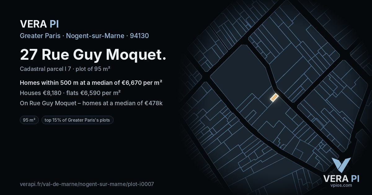 27 Rue Guy Moquet, Nogent-sur-Marne at night – the plot lit, the parcels around coloured by the prices near them