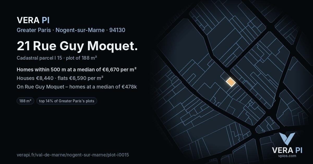 21 Rue Guy Moquet, Nogent-sur-Marne at night – the plot lit, the parcels around coloured by the prices near them