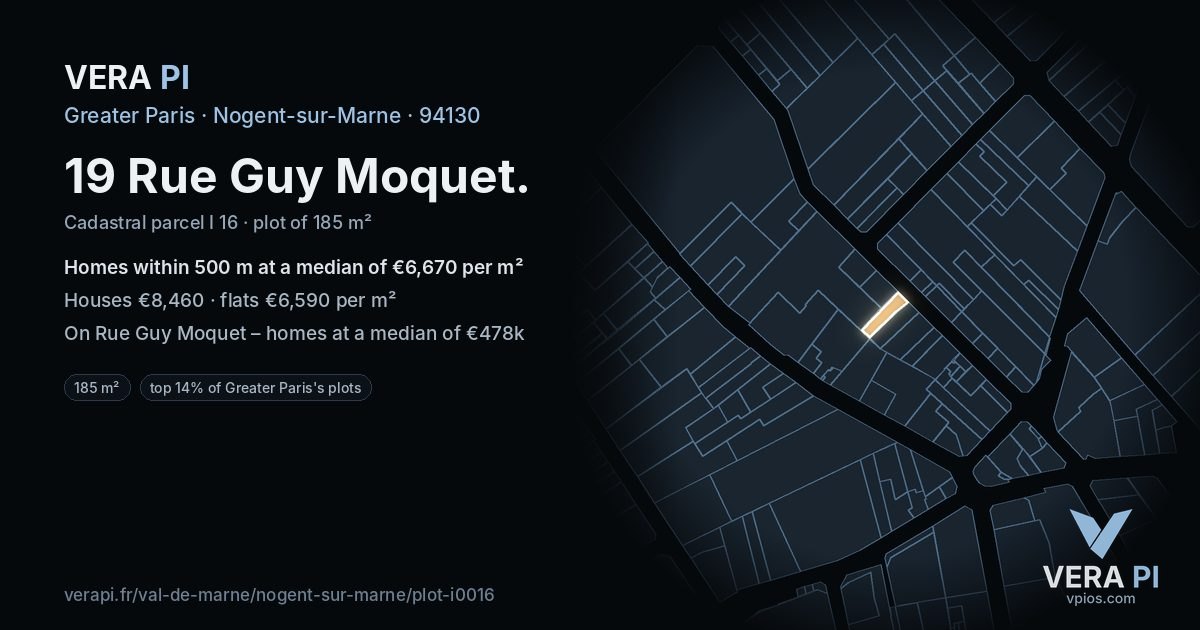 19 Rue Guy Moquet, Nogent-sur-Marne at night – the plot lit, the parcels around coloured by the prices near them