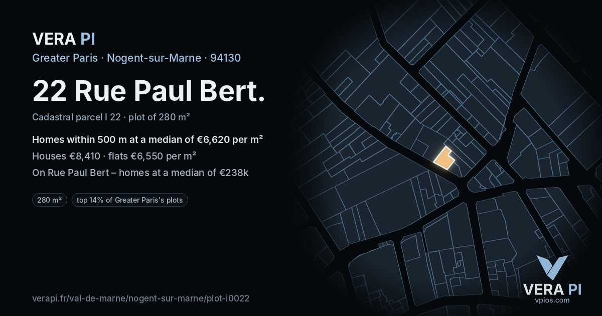 22 Rue Paul Bert, Nogent-sur-Marne at night – the plot lit, the parcels around coloured by the prices near them