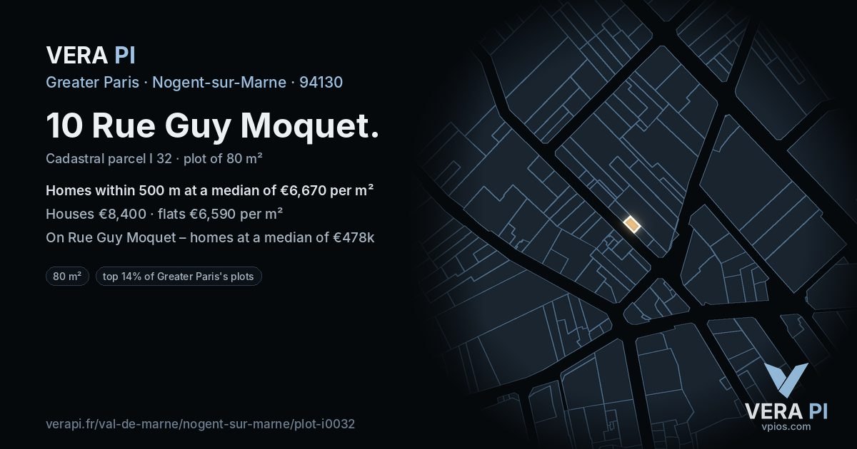 10 Rue Guy Moquet, Nogent-sur-Marne at night – the plot lit, the parcels around coloured by the prices near them