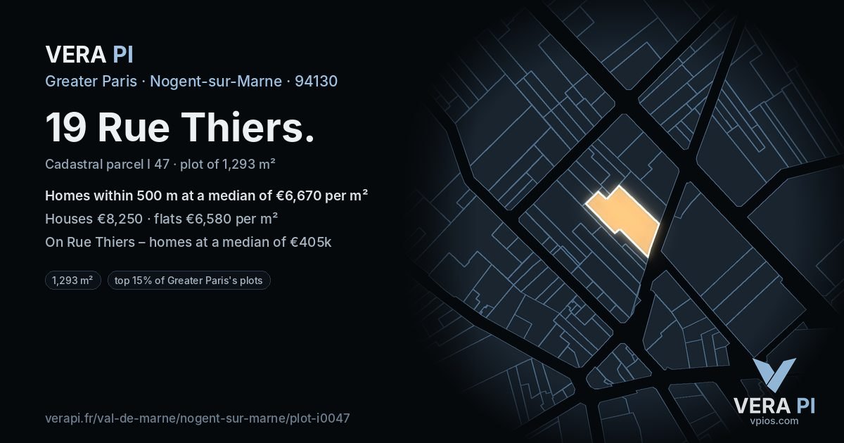 19 Rue Thiers, Nogent-sur-Marne at night – the plot lit, the parcels around coloured by the prices near them