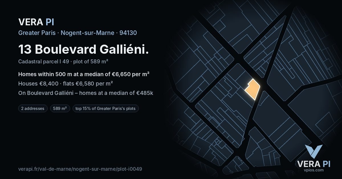 13 Boulevard Galliéni, Nogent-sur-Marne at night – the plot lit, the parcels around coloured by the prices near them
