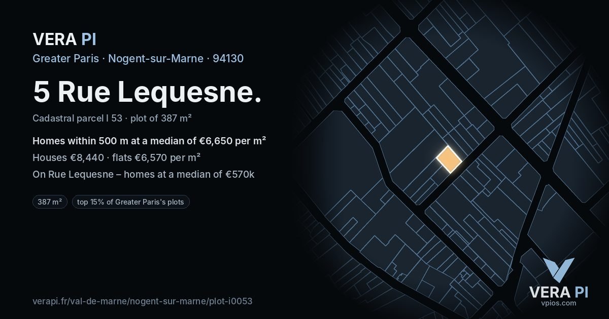 5 Rue Lequesne, Nogent-sur-Marne at night – the plot lit, the parcels around coloured by the prices near them