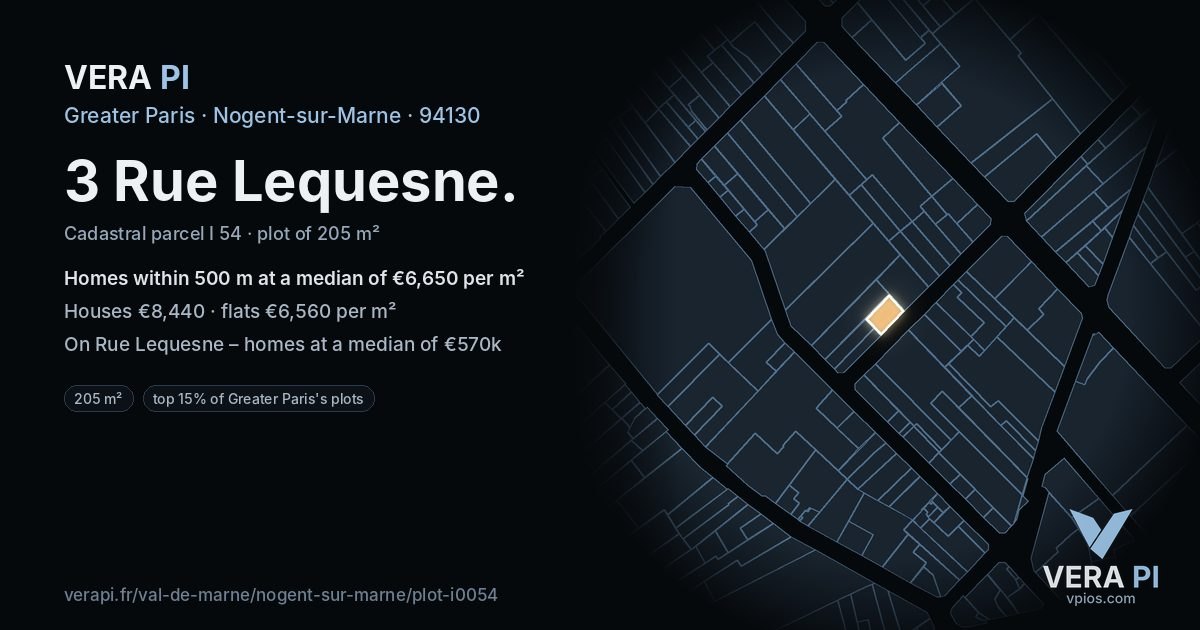 3 Rue Lequesne, Nogent-sur-Marne at night – the plot lit, the parcels around coloured by the prices near them