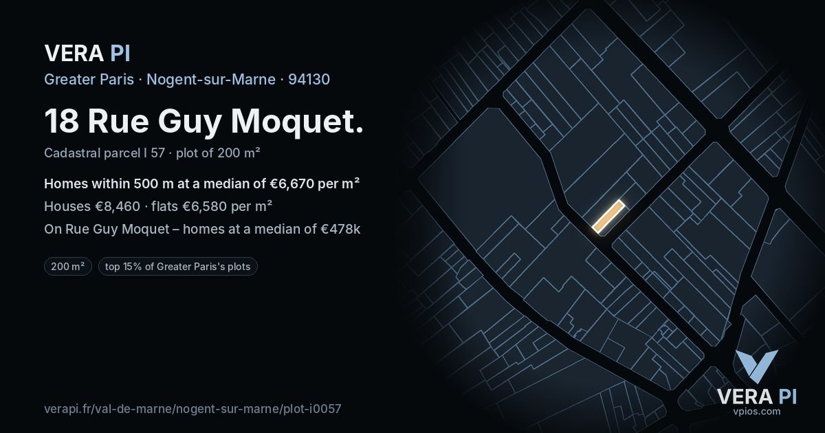 18 Rue Guy Moquet, Nogent-sur-Marne at night – the plot lit, the parcels around coloured by the prices near them