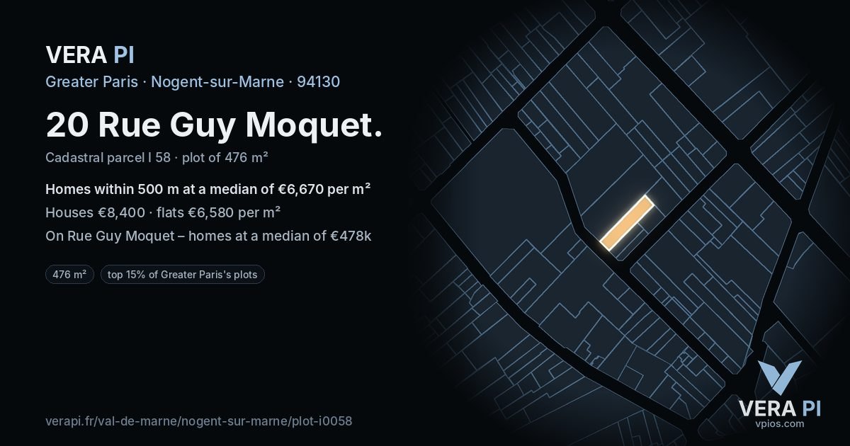 20 Rue Guy Moquet, Nogent-sur-Marne at night – the plot lit, the parcels around coloured by the prices near them
