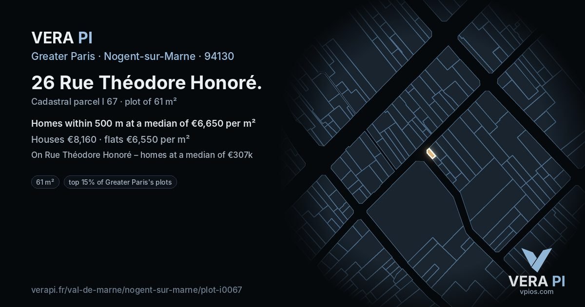26 Rue Théodore Honoré, Nogent-sur-Marne at night – the plot lit, the parcels around coloured by the prices near them