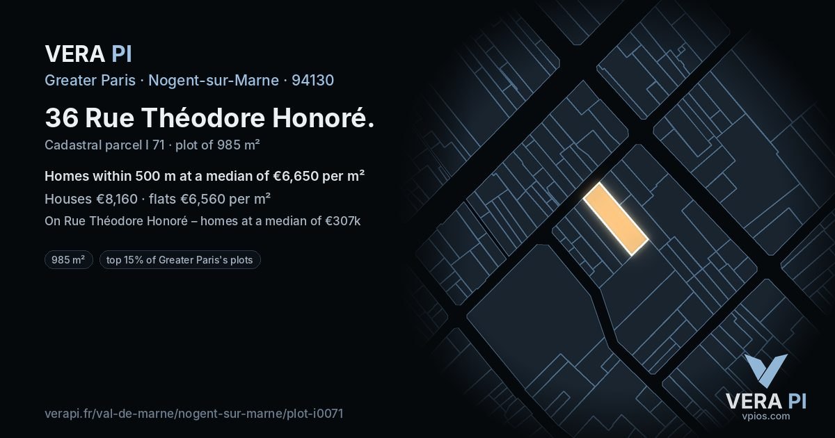 36 Rue Théodore Honoré, Nogent-sur-Marne at night – the plot lit, the parcels around coloured by the prices near them