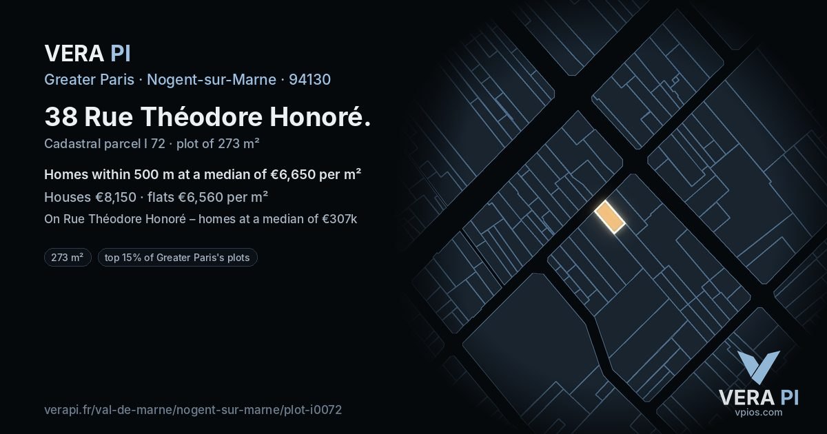 38 Rue Théodore Honoré, Nogent-sur-Marne at night – the plot lit, the parcels around coloured by the prices near them