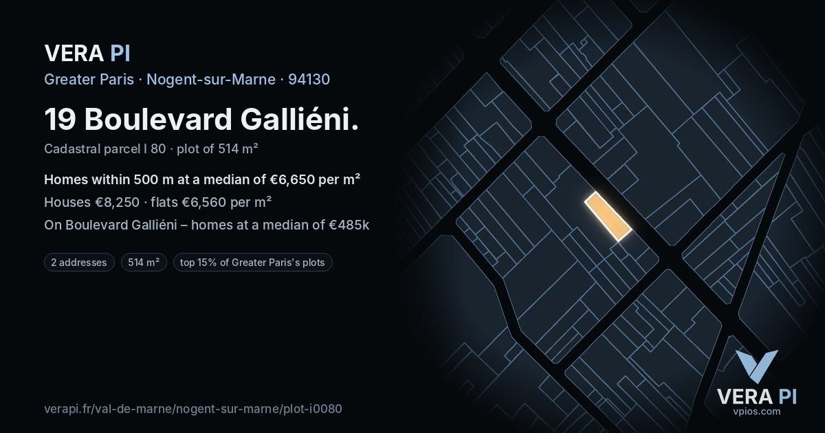 19 Boulevard Galliéni, Nogent-sur-Marne at night – the plot lit, the parcels around coloured by the prices near them