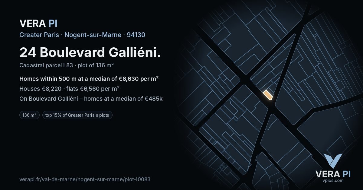 24 Boulevard Galliéni, Nogent-sur-Marne at night – the plot lit, the parcels around coloured by the prices near them