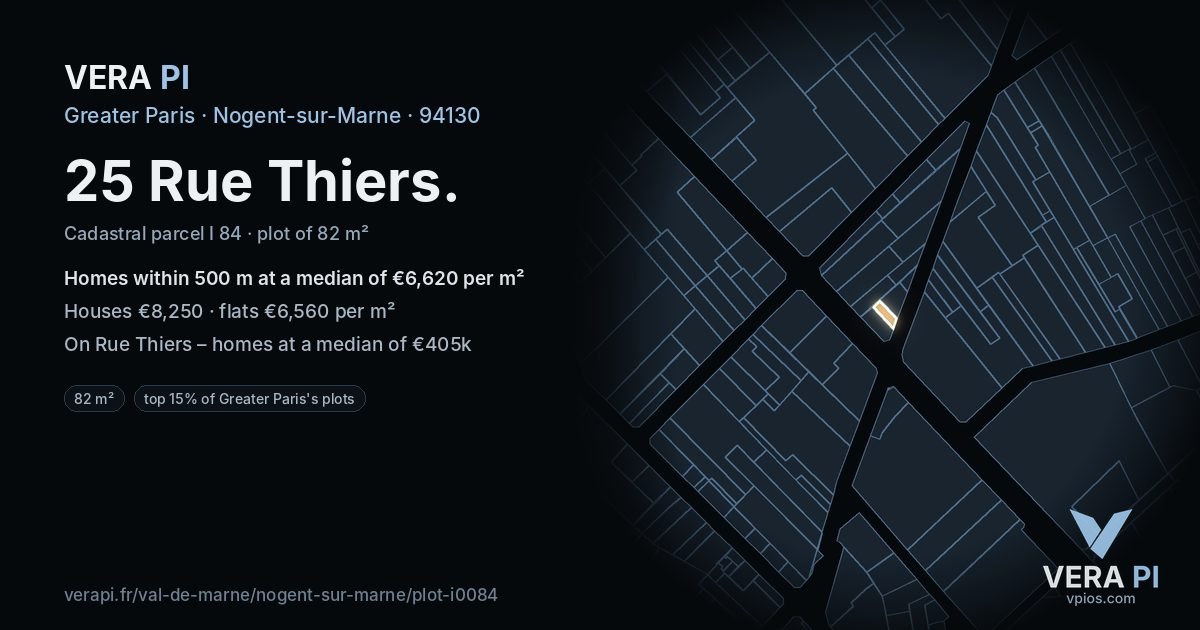 25 Rue Thiers, Nogent-sur-Marne at night – the plot lit, the parcels around coloured by the prices near them