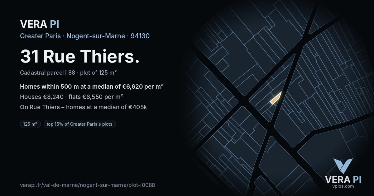 31 Rue Thiers, Nogent-sur-Marne at night – the plot lit, the parcels around coloured by the prices near them