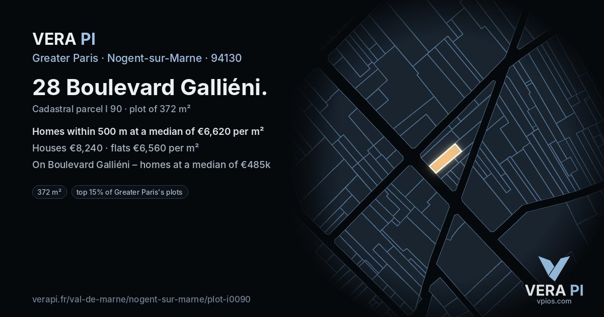 28 Boulevard Galliéni, Nogent-sur-Marne at night – the plot lit, the parcels around coloured by the prices near them