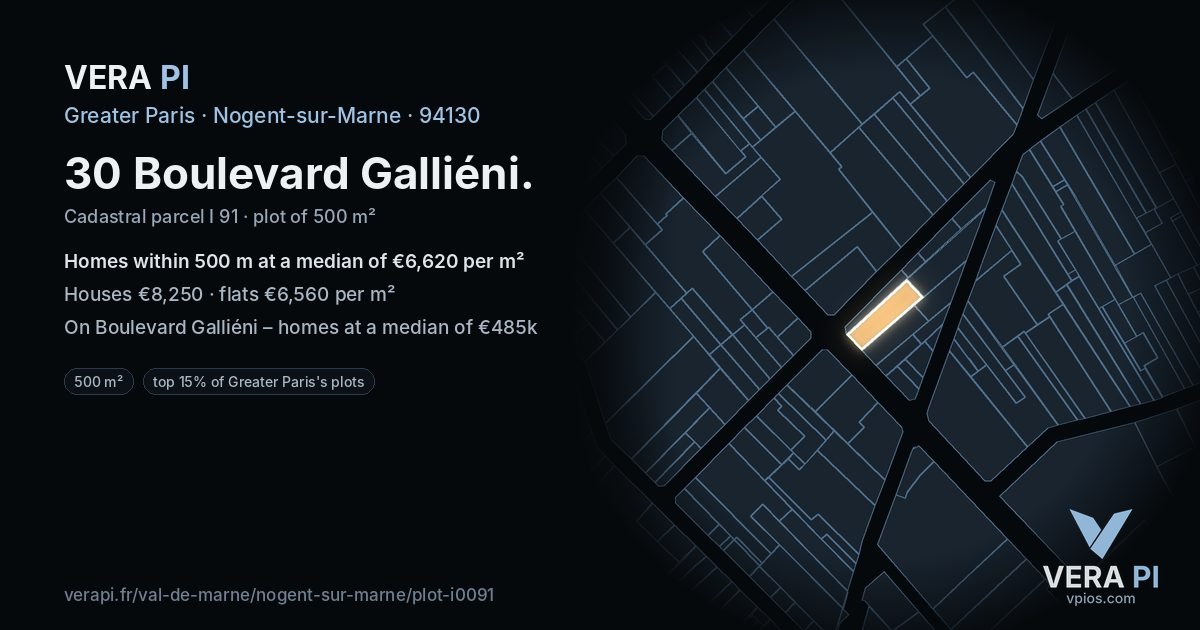 30 Boulevard Galliéni, Nogent-sur-Marne at night – the plot lit, the parcels around coloured by the prices near them