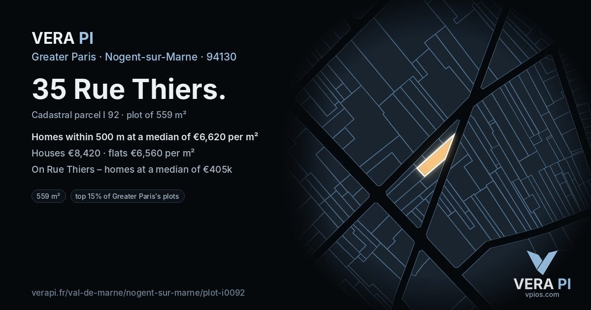 35 Rue Thiers, Nogent-sur-Marne at night – the plot lit, the parcels around coloured by the prices near them