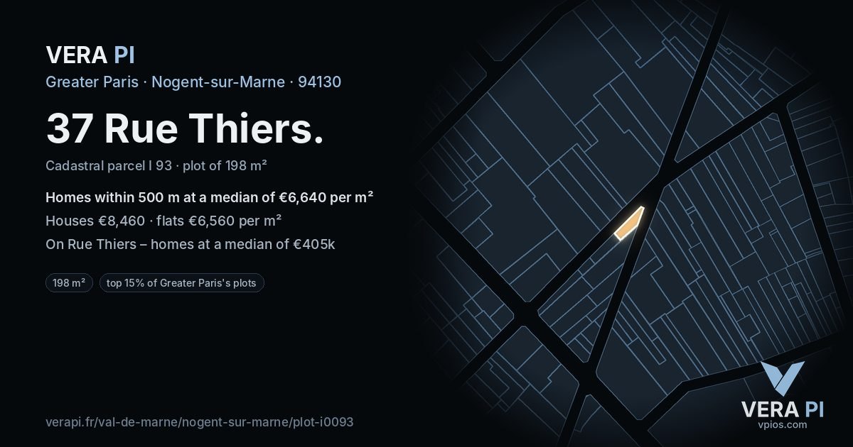 37 Rue Thiers, Nogent-sur-Marne at night – the plot lit, the parcels around coloured by the prices near them