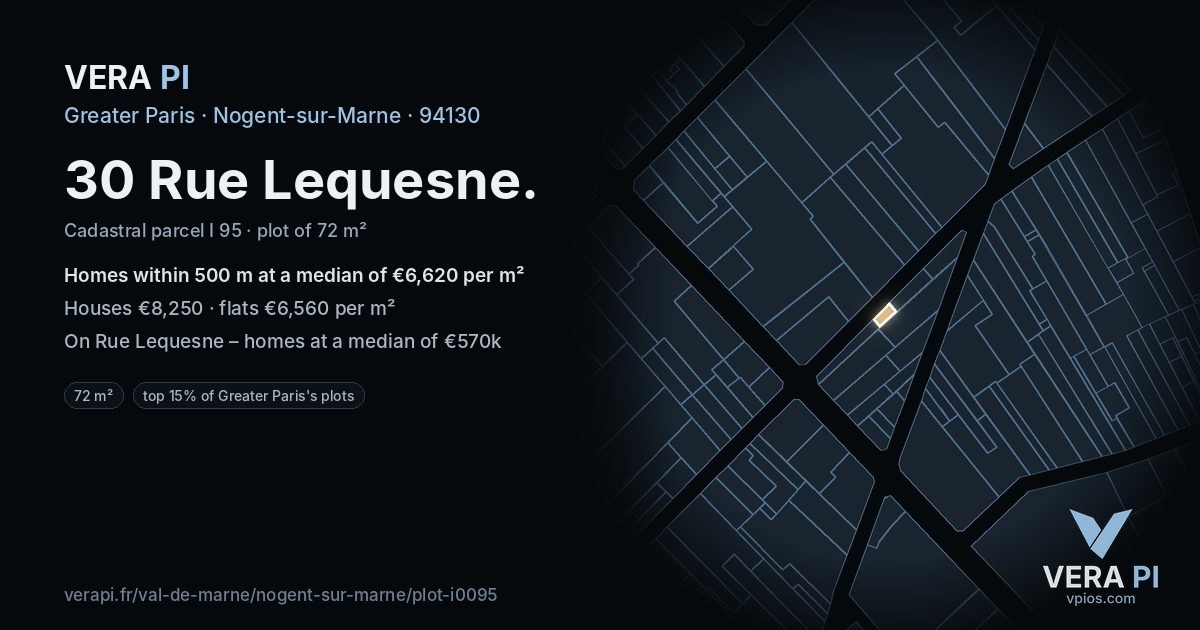 30 Rue Lequesne, Nogent-sur-Marne at night – the plot lit, the parcels around coloured by the prices near them