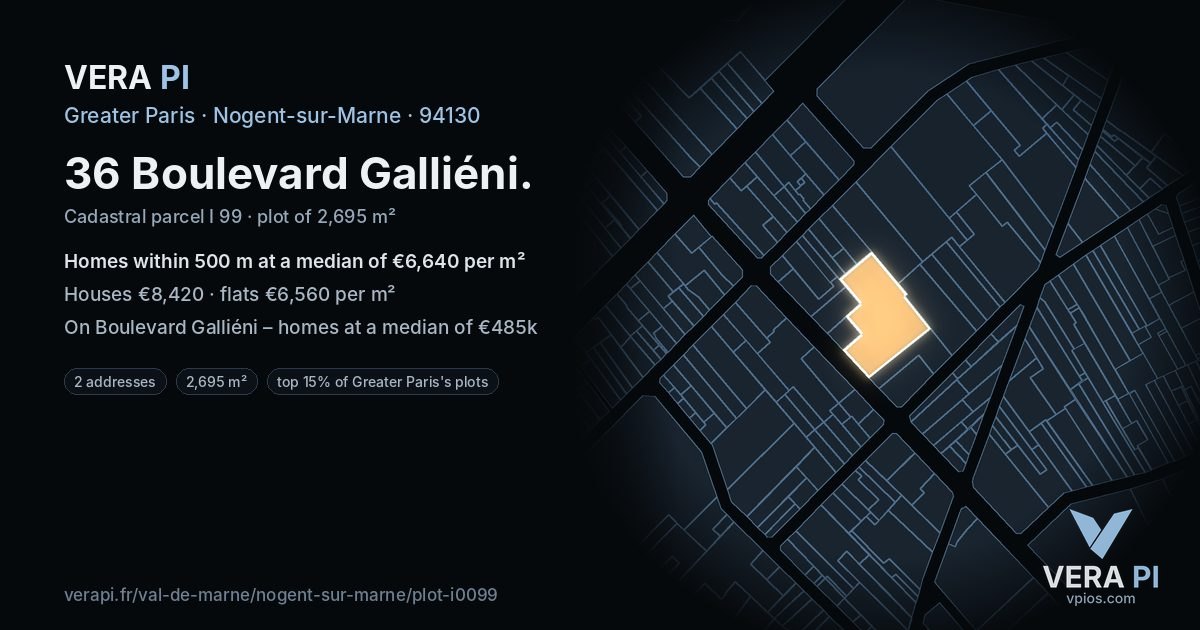 36 Boulevard Galliéni, Nogent-sur-Marne at night – the plot lit, the parcels around coloured by the prices near them